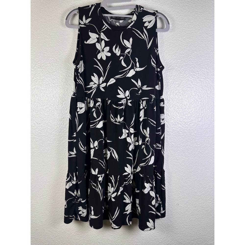 Banana Republic Womens Black White Floral Tiered Sleeveless Mini Dress Size S